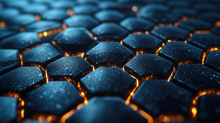 Fototapeta premium Hexagonal pattern with glowing edges creates a futuristic visual experience at night. Generative AI
