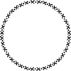 Circular border with small X's and circles. Vector illustration made with black strokes creating a circular border.
