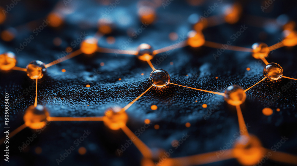 Aufkleber elegant molecular structure with glowing nodes and connections on a dark surface. generative ai
