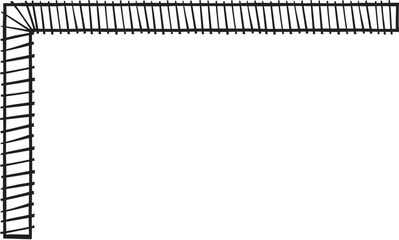 L-shaped border with lines crossing over two lines. Vector illustration made with black strokes creating an L-shaped border.