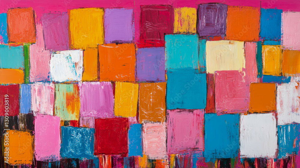Poster a vivid expressionist composition with overlapping rectangles in vibrant colors