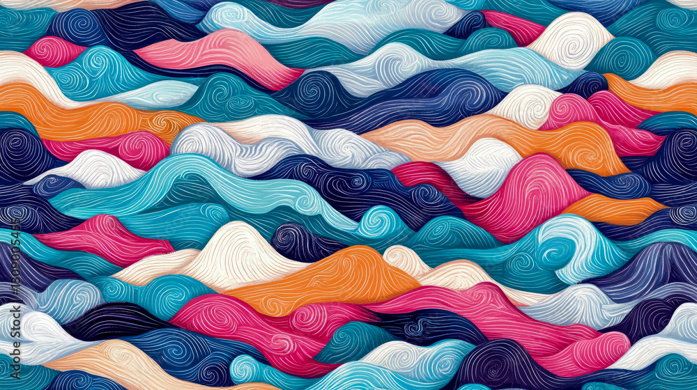 Aufkleber colorful swirls: a whimsical pattern of swirling lines and vibrant colors creating a dynamic ripple 