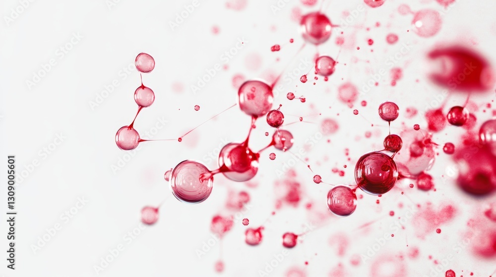 Poster a digital molecular structure composed of red molecules connected by lines, representing technologic