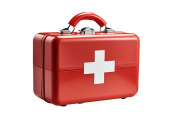 striking red medical kit on transparent background