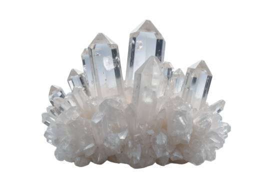 Cluster of Quartz Crystals on transparent background