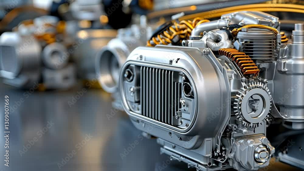 Poster exploring the key features and innovations of cutting-edge automotive engine technology showcased wi