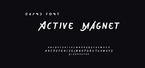 Lettering font isolated on black background. Texture alphabet in street art and graffiti style. Grunge and dirty effect.  Vector brush letters.