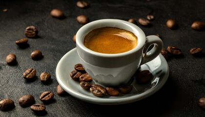 coffee (espresso) in dark enviroment with coffee beans