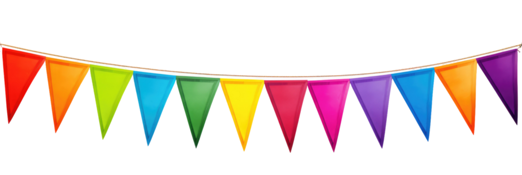 triangular bunting flags on transparent background