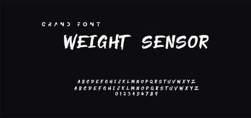 Lettering font isolated on black background. Texture alphabet in street art and graffiti style. Grunge and dirty effect.  Vector brush letters.