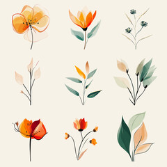 Watercolor Flowers and Leaves Floral Illustration Botanical Art Design