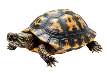 Fototapeta premium Eastern Box Turtle with Yellow and Black Shell, transparent background