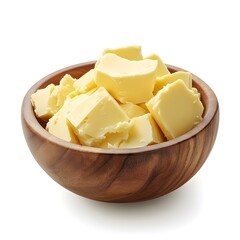 Butter in a bowl isolated on white background, food photography