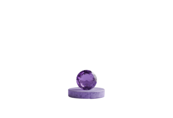 Faceted purple gem on a small pedestal, transparent background