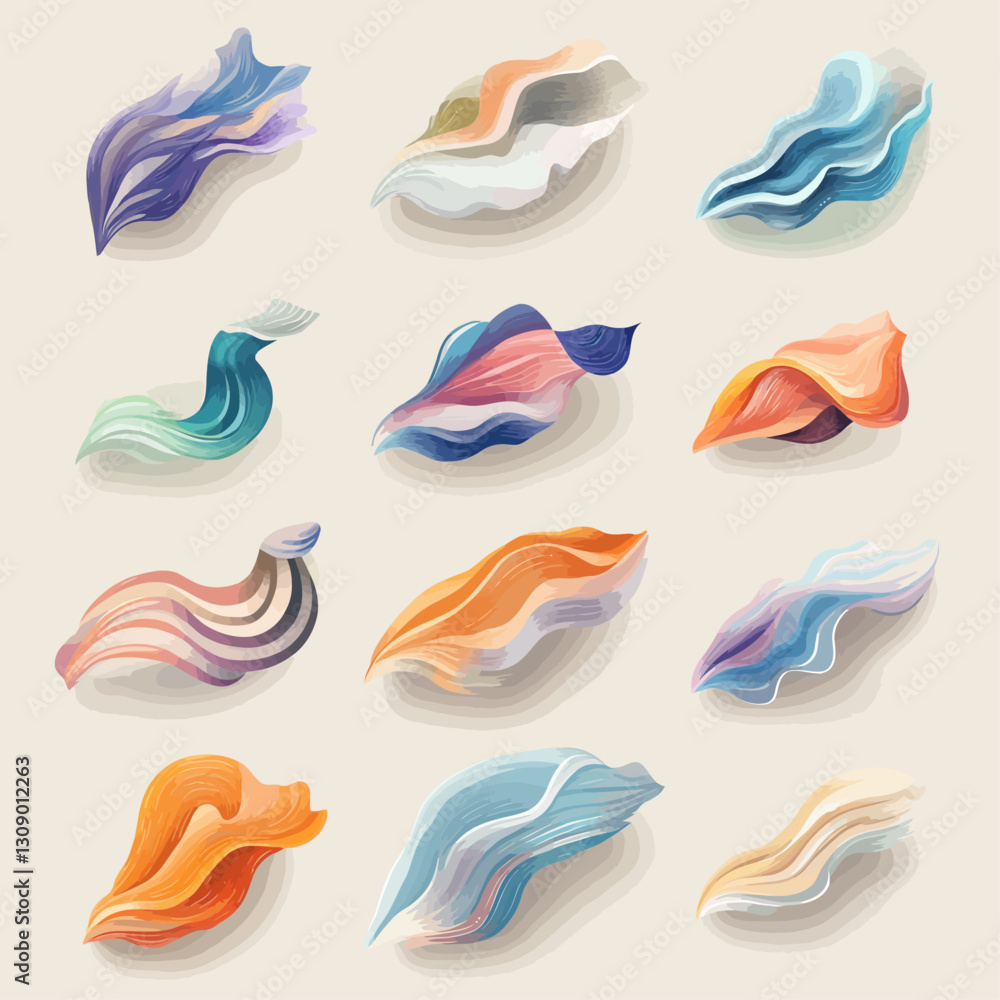 Poster abstract flowing swirls design elements in diverse colors on beige background