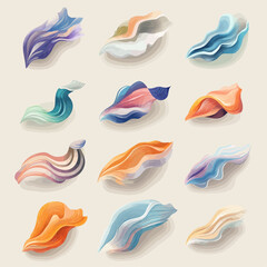 Abstract Flowing Swirls Design Elements in Diverse Colors on Beige Background