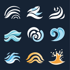 Obraz premium Water Wave Logos on Dark Blue Background, Abstract Design Elements