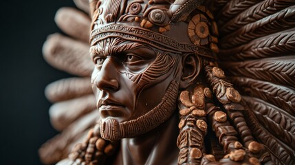 Obraz premium A chocolate sculpture resembling an ancient warrior statue, with candy embellishments and a glossy finish 