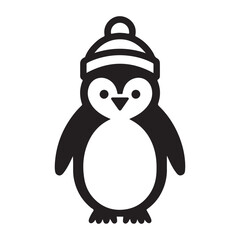 Cute Penguin Wearing Winter Hat Silhouette Vector Illustration