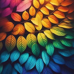 Leaves transition through a spectrum of colors creating a rainbo