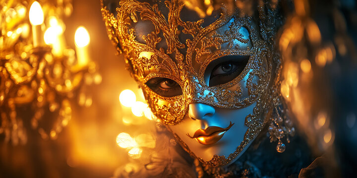 Classic Masquerade Ball with Venetian Masks and Golden Elegance
