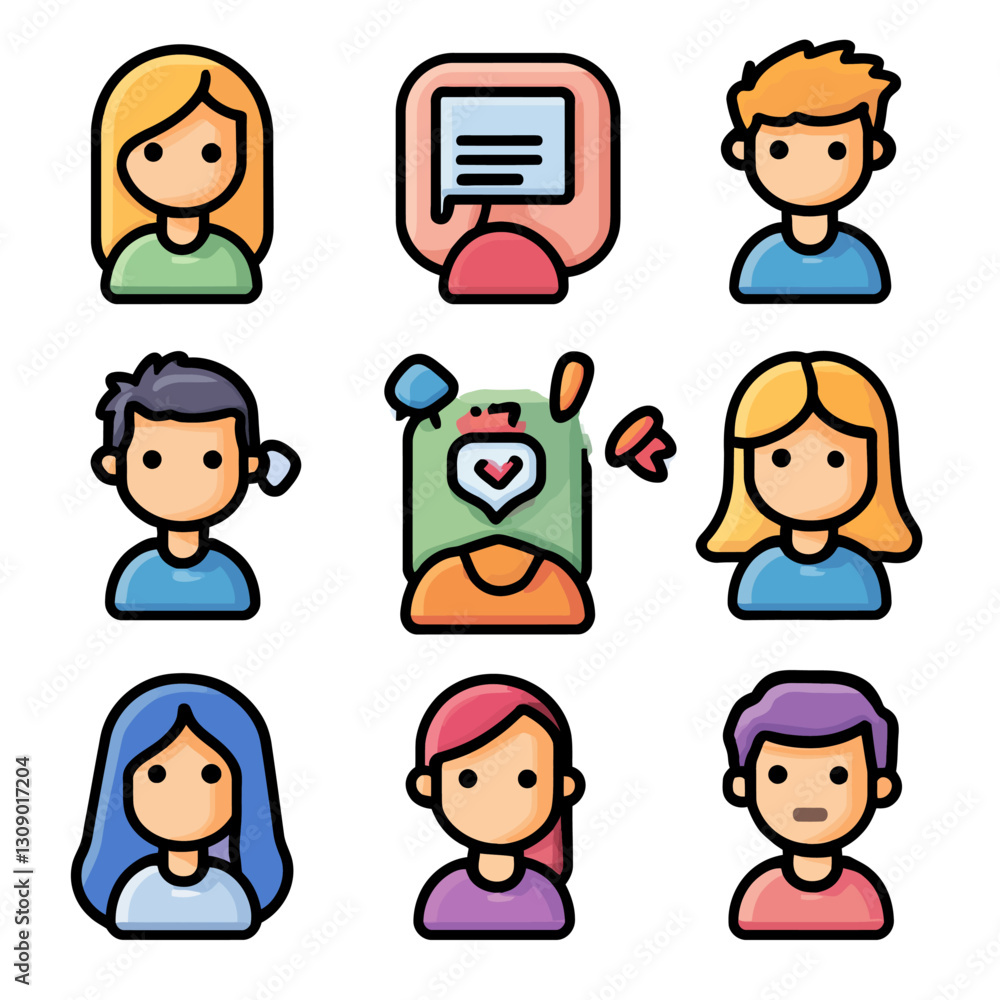 Poster colorful avatar icon set representing communication and connection