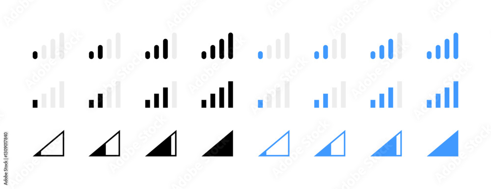 Poster flat linear graph icons set featuring bar and line styles in various colors.