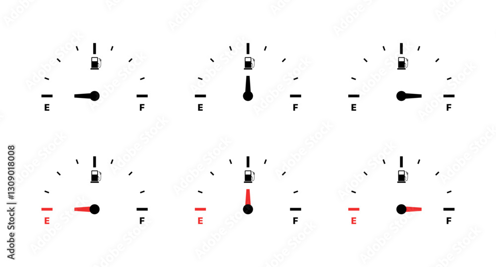 Poster fuel gauge icons set in flat linear style - vector.
