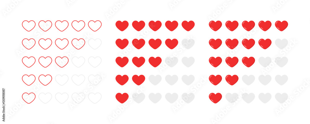 Poster flat linear heart rating icons set - vector graphics for ui and web design.