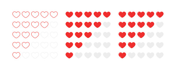 Flat linear heart rating icons set - vector graphics for ui and web design.