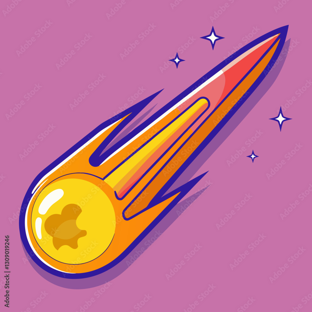 Poster vector illustration of a comet with fiery tail, a colorful vector illustration of a comet with a fie