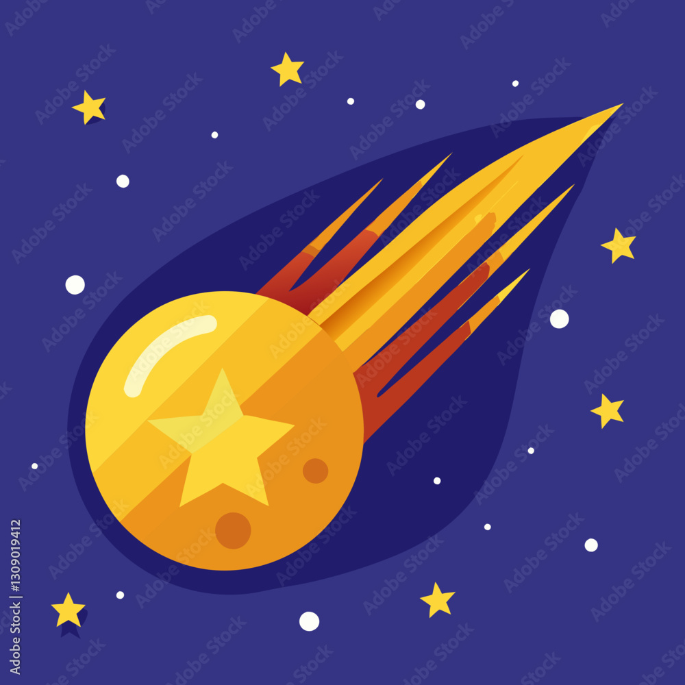 Poster vector illustration of a comet with stars, a colorful vector illustration of a comet with a star on 