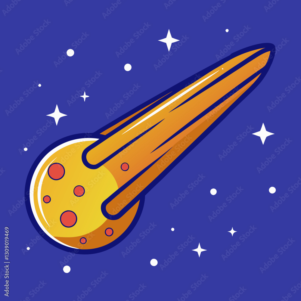 Poster vector illustration of a comet in space, a colorful vector illustration of a comet flying through sp