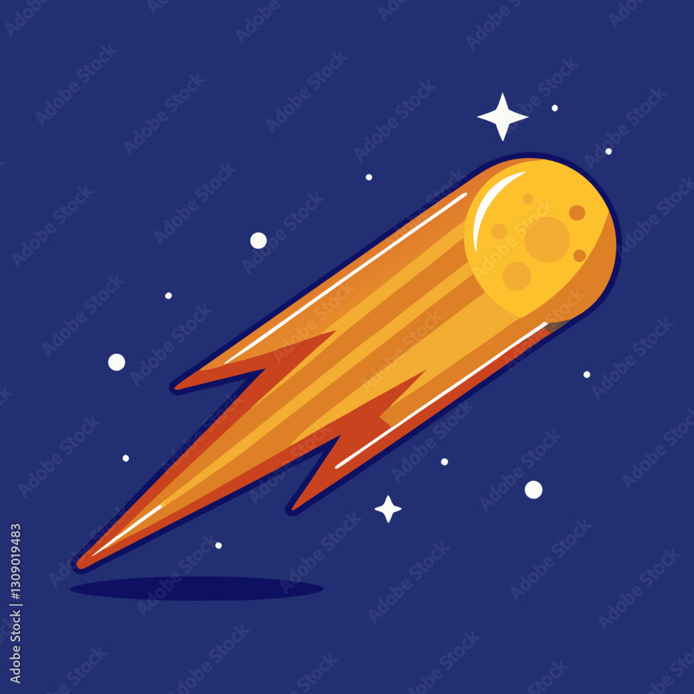 Poster fiery meteor with tail in space vector, a vector illustration of a fiery meteor with a bright tail, 
