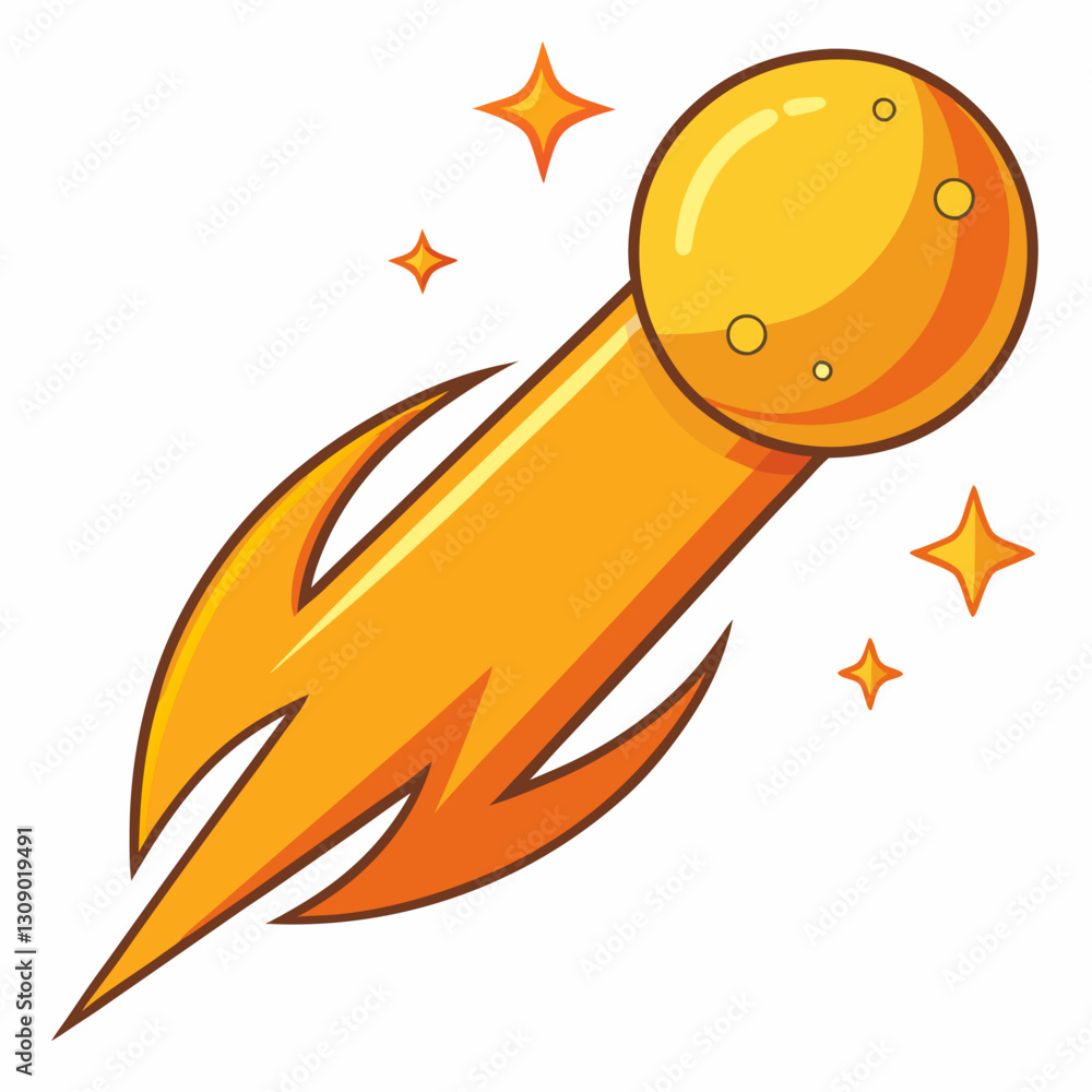 Poster fiery meteor with tail in space vector, a vector illustration of a yellow fiery meteor with a bright