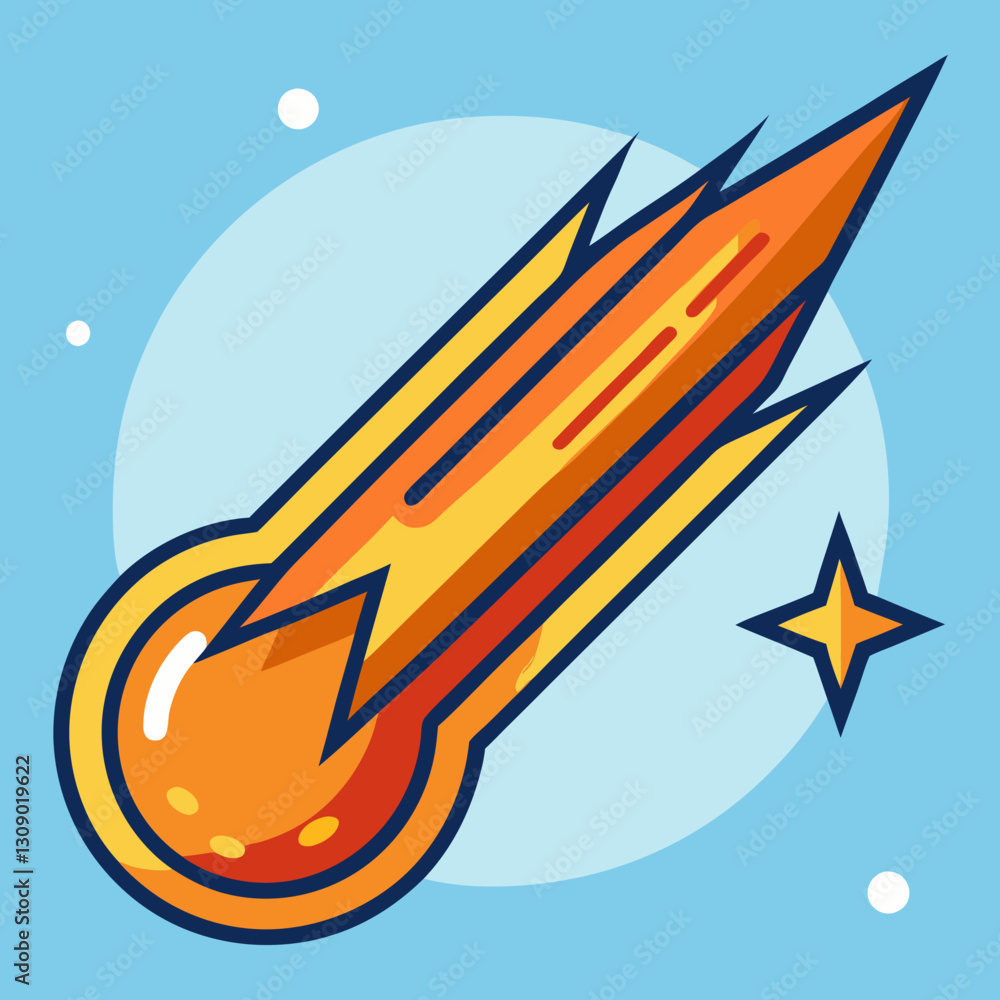 Poster fiery meteor with tail in space vector, a vibrant vector illustration of a fiery meteor with a brigh