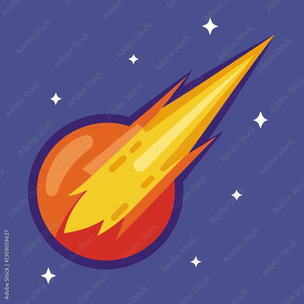 Poster fiery meteor with tail in space vector, a vector illustration of a fiery meteor with a bright tail, 