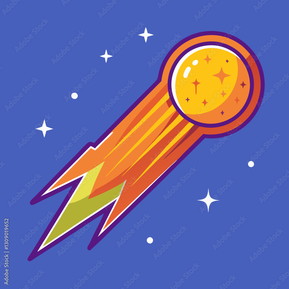 Poster fiery comet in space vector illustration, a colorful vector illustration of a fiery comet with a bri