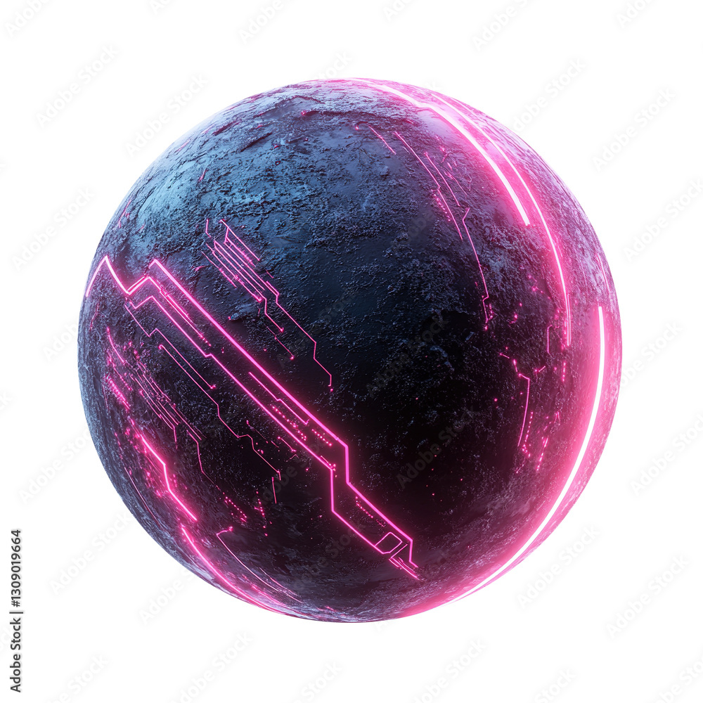 Poster futuristic cybernetic exoplanet showcases vibrant neon glowing grid lines and intricate ai-generated