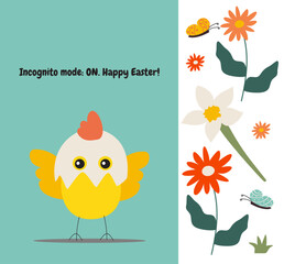 A delightful set featuring Easter greeting cards, a collection of colorful flowers, and beautifully decorated eggs. Perfect for holiday designs, seasonal decorations, and festive illustrations.