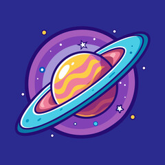 Saturn with Colorful Rings and Cosmic Background Vector Illustration, Vector illustration of Saturn with vibrant rings and a cosmic background, symbolizing space exploration and the beauty of the univ