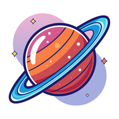 Saturn Planet with Colorful Rings Vector Illustration, Vector illustration of Saturn with vibrant orange and blue rings, set against a cosmic background, representing the beauty of space.  © PixelArtBox