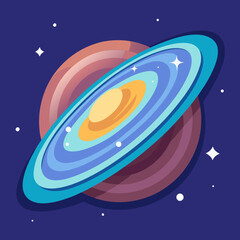 Saturn Planet with Colorful Rings Vector Illustration, Vector illustration of Saturn with vibrant, colorful rings, set against a cosmic background, symbolizing space exploration and beauty.  © PixelArtBox