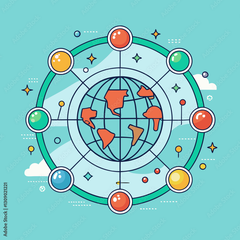 Poster global network and digital communication vector illustration, vector illustration of a global networ