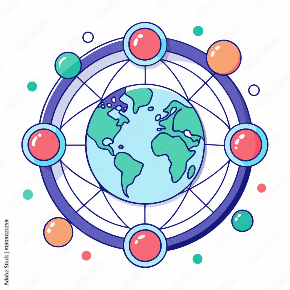 Poster global digital network and communication vector illustration, vector illustration of a global networ