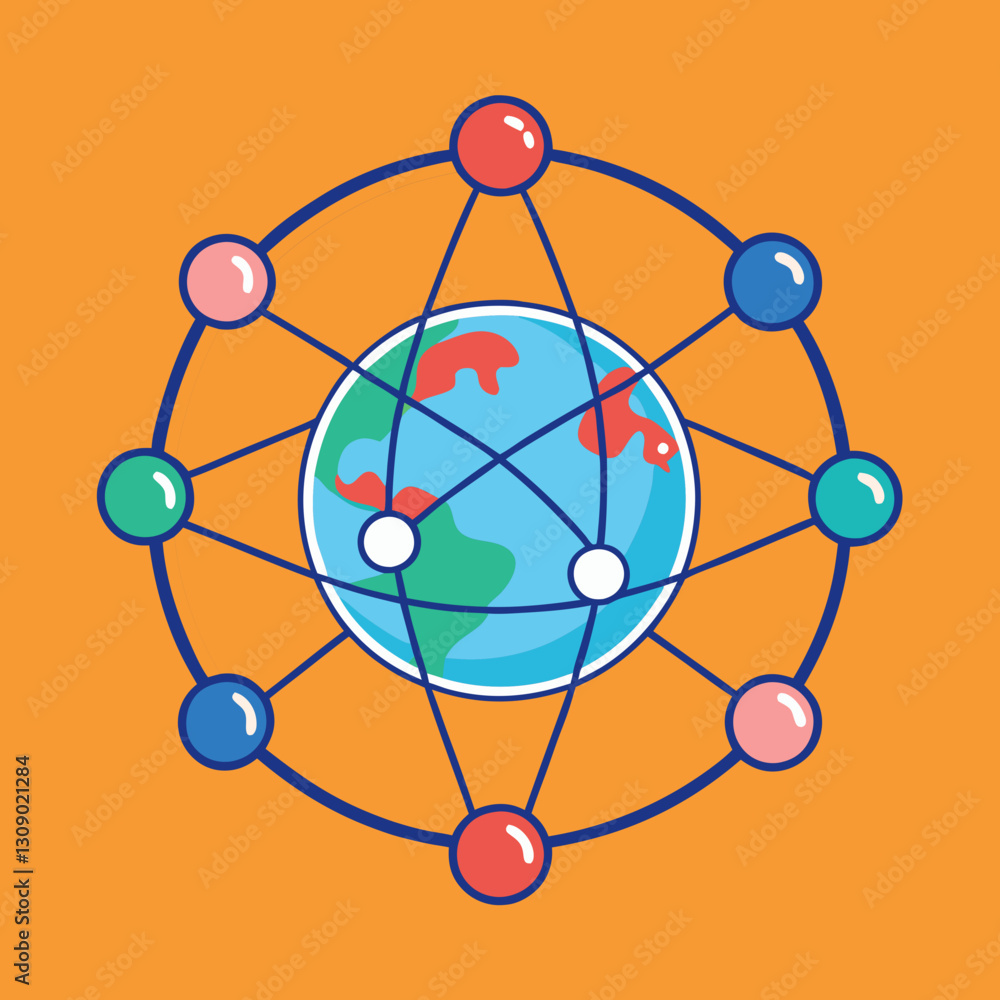 Poster global digital network and connectivity vector illustration, vector illustration showing interconnec