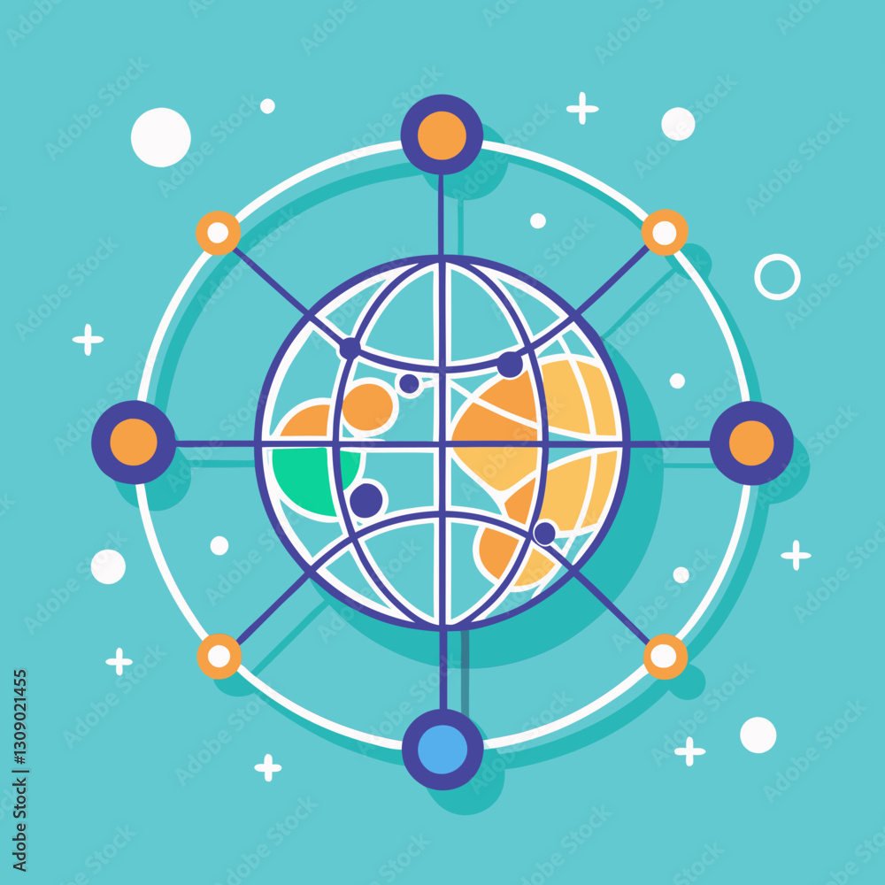 Poster global digital connectivity network vector illustration, vector illustration of a global digital net