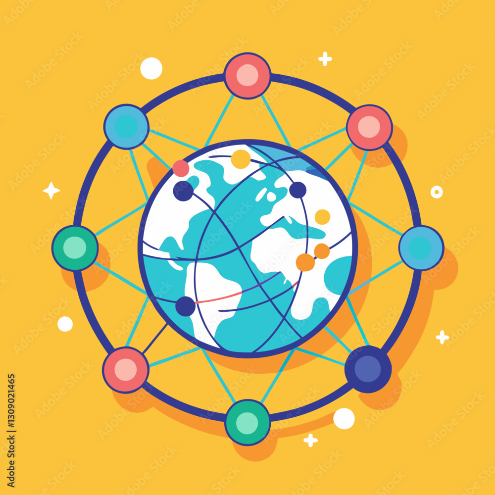 Poster global digital network vector illustration, vector illustration of a global network with interconnec