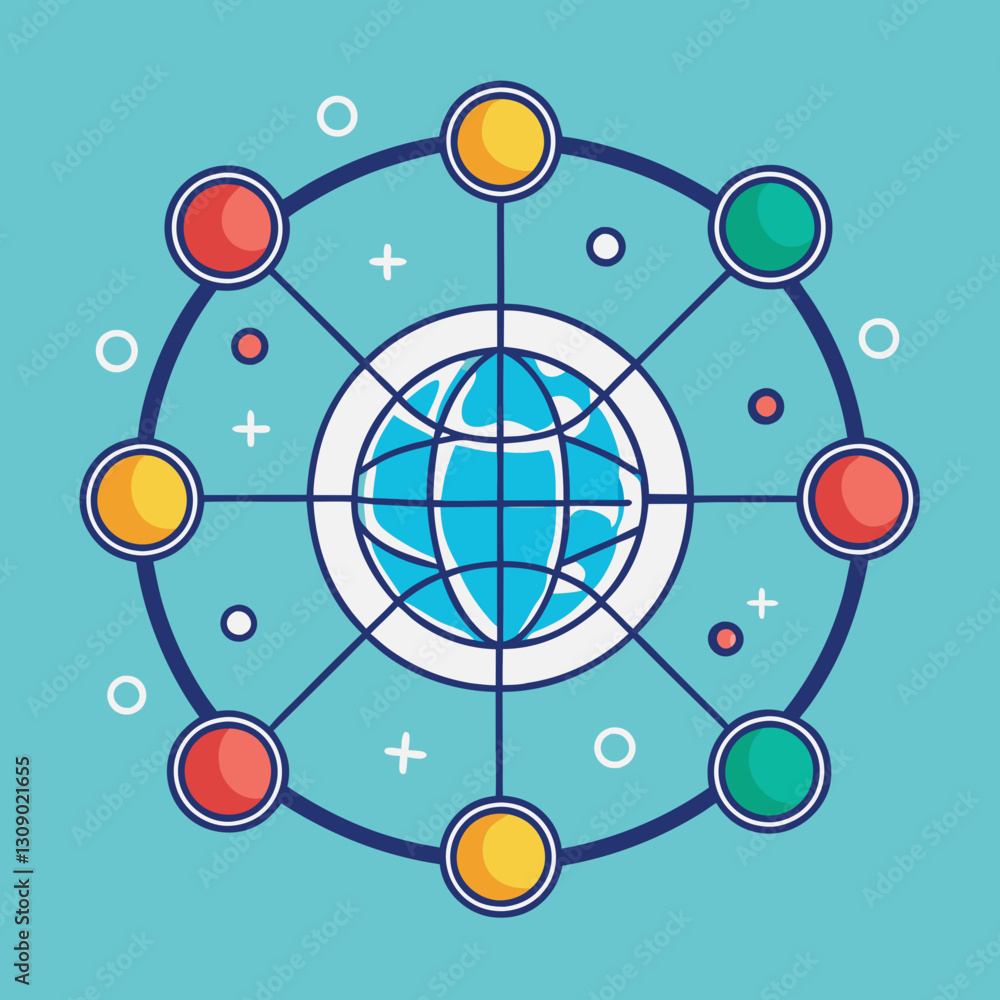Poster global digital network vector illustration, vector illustration of a global digital network with int