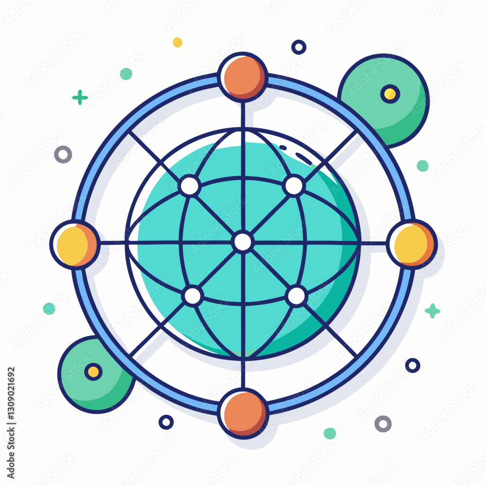 Poster global connectivity network vector illustration, vector illustration of a global network with interc